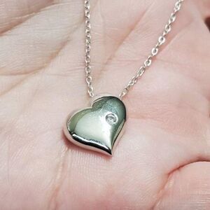 White Gold Plated floating heart pendant necklace 19"